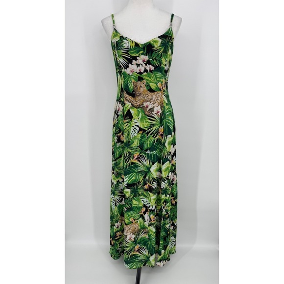 White House Black Market Maxi Dress Size 6 Green Jungle Print Tropical Resort - Picture 4 of 13